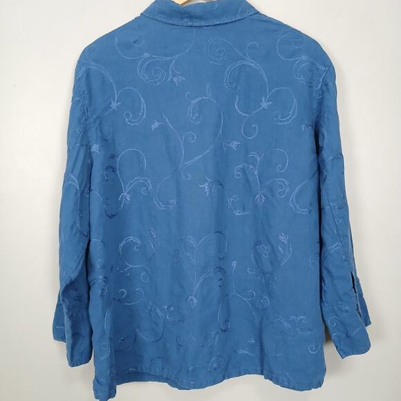 Vintage Talbots 100% Irish Linen Button Blouse Women XLarge Boho Artisan Casual - Picture 8 of 12